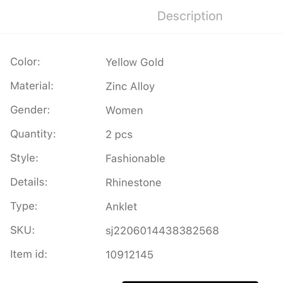 2 pcs Rhinestone Anklet Golden Chain - Picture 7 of 7